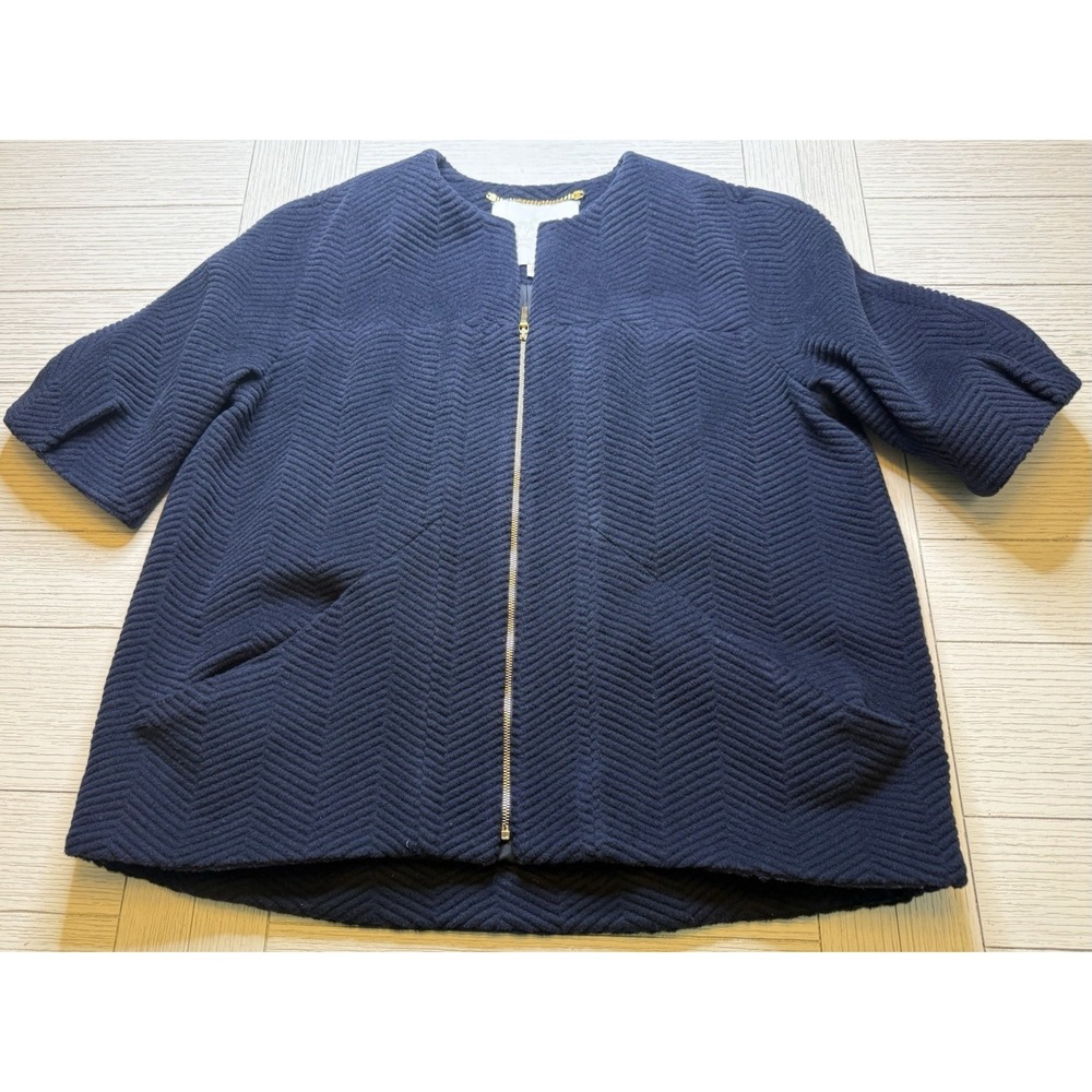Rachel Roy NY Zip‎ Front Short Sleeve Wool Fleece Silk Textured Cardigan Sweater